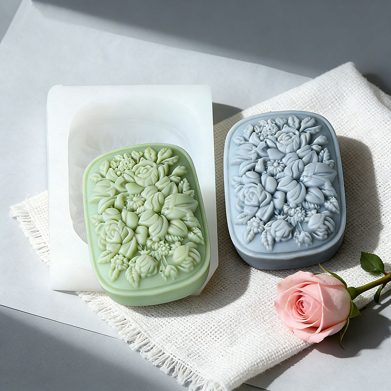 Square Floral Silicone Soap Mo - Soap Making Vendors avaliação e preço